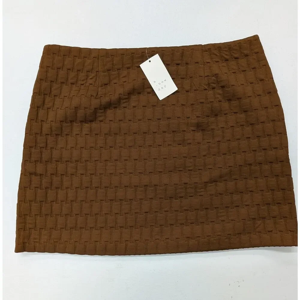A New Day Brown Textured Mini Skirt Size 14 Lined High Waist NWT
